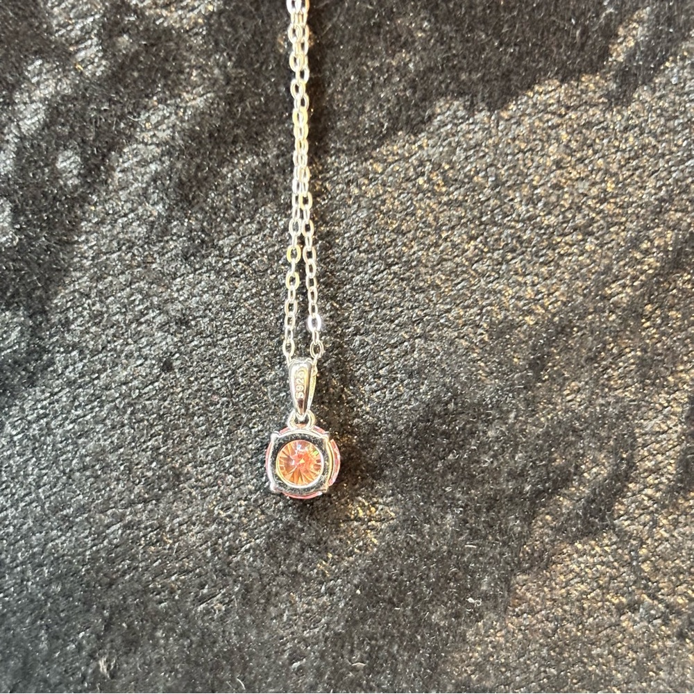 1ct Pink.925 Moissanite Necklace Solitaire (20 inch Sterling Silver Chain - Picture 4 of 7